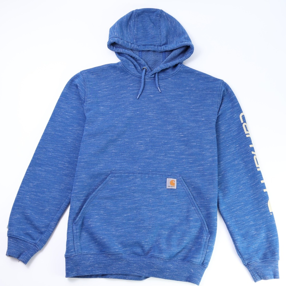 Carhartt Men's Loose Fit Space Dye Logo Sleeve Hoodie Blue Size M